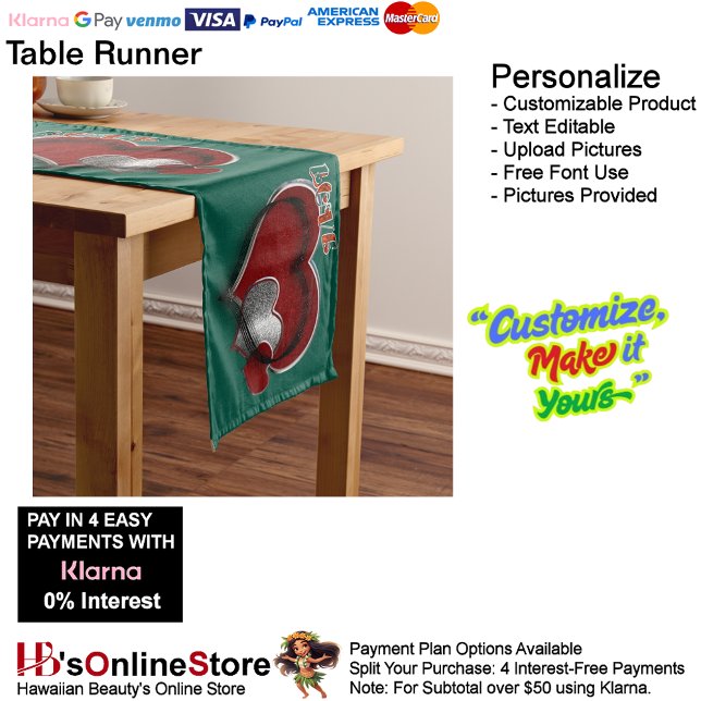 Chemin De Table Long Coeur Magic Green Table Runner Linge de maison (Heart Magic Green Table Runner Household Linen.)