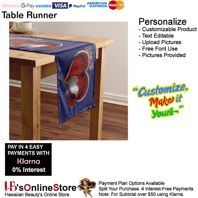 Chemin De Table Long Coeur Magic Marine Bleu Table Coureur Lin Ménage (Heart Magic Navy Blue Table Runner Household Linen.)