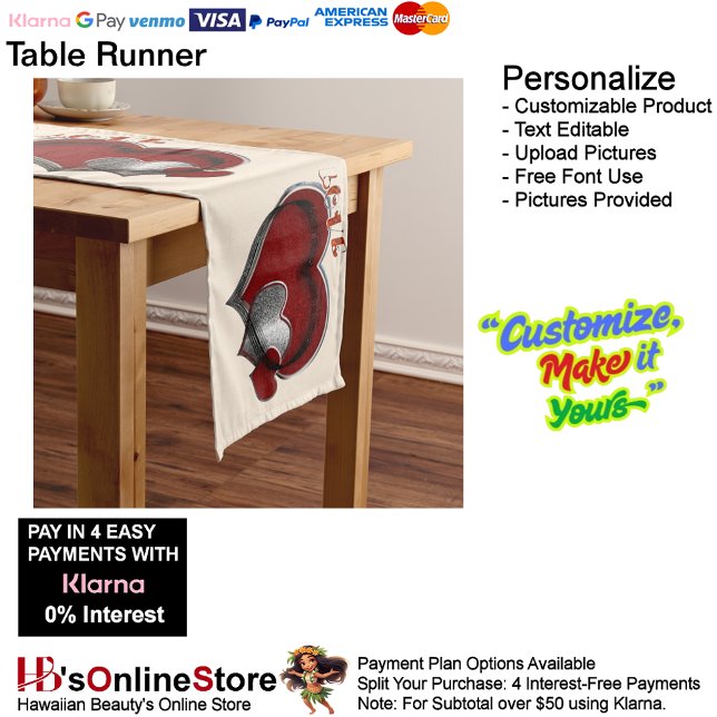 Chemin De Table Long Coeur Magique Beige Table Runer Linge de maison (Heart Magic Table Runner Household Linen with Beige Background.)