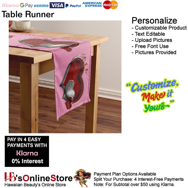 Chemin De Table Long Coeur Magique rose Table Runer Lin Ménage (Heart Magic Pink Table Runner Household Linen.)