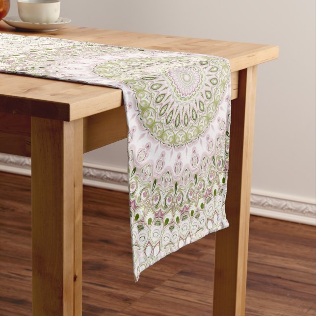 Chemin De Table Long Conception Motif de Mandala rose et vert (In Situ)