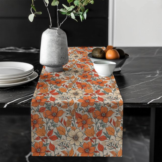 Chemin De Table Long Cosy Fall Blooms Table Runner Cadre festif (Cozy Fall Blooms Table Runner for a Festive Setting")