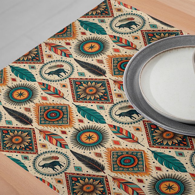 Chemin De Table Long Coupe de table Tribale décorative dans les tons te (Decorative Tribal Table Runner in Earthy Tones)