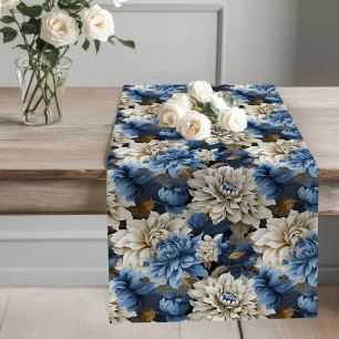 Chemin De Table Long Coureur de table chic fleurs bleues et blanches