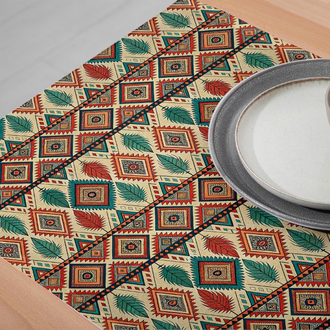 Chemin De Table Long Coureur de table ethnique décorative Touche artist (Decorative Ethnic Table Runner Warm Artistic Touch)