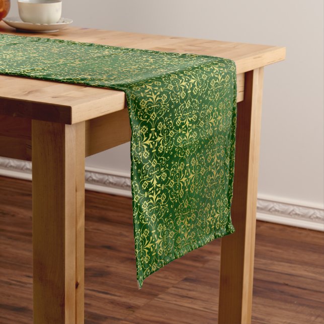 Chemin De Table Long Coureur de table Festive Green et Gold Damask (In Situ)