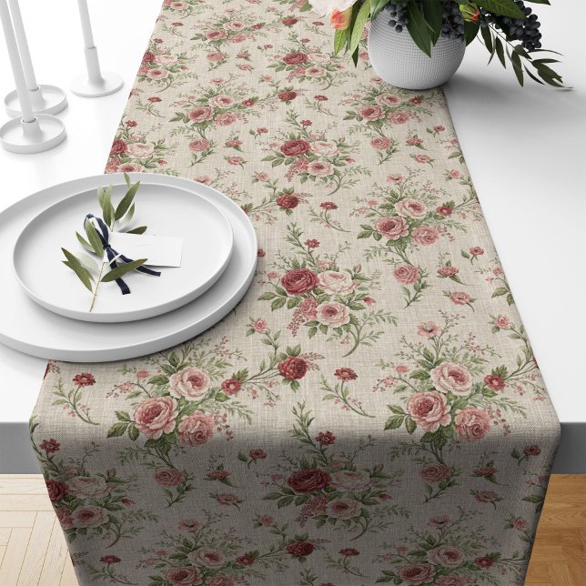 Chemin De Table Long Coureur de table florale romantique Shabby Chic Lo (Romantic Floral Table Runner Shabby Chic Look)