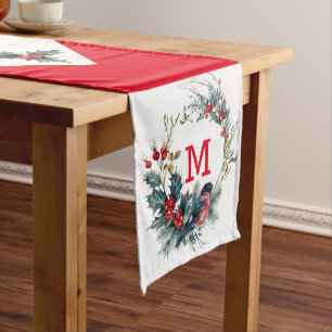 Chemin De Table Long Couronne de Noël colorée et illustrati bullfinch