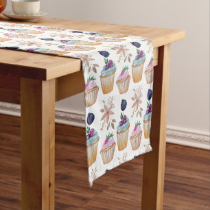 Chemin De Table Long CupCakes Fruits Et Happiness Aquarelle