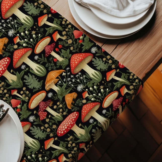 Chemin De Table Long Custom Rustic Table Runner Mushrooms & Moss Art (Custom Rustic Table Runner Mushrooms & Moss Art)