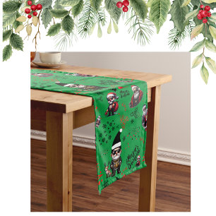 Chemin De Table Long Cute Gangster Père Noël Joyeux Noël sur Green  