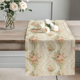 Chemin De Table Long Damas et dentelle molle Charme victorien Vintage