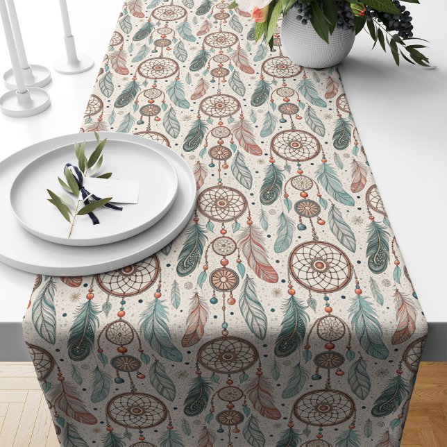 Chemin De Table Long Dessins de dragage de textiles tribaux traditionne (Traditional Tribal Textile Dreamcatcher Designs Long Table Runner)