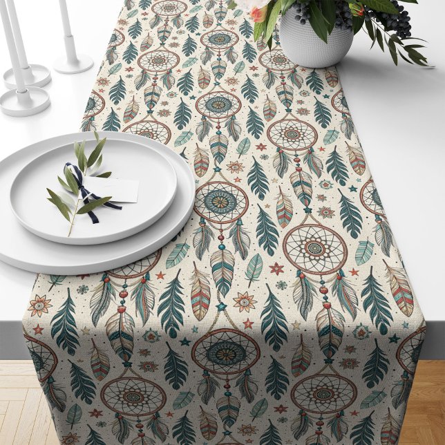 Chemin De Table Long Détails du Dreamcatcher intemporel d'inspiration c (Cultural-Inspired Timeless Dreamcatcher Details Long Table Runner)