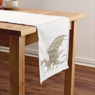 Chemin De Table Long Dragon Mosaïque Doré Incroyable
