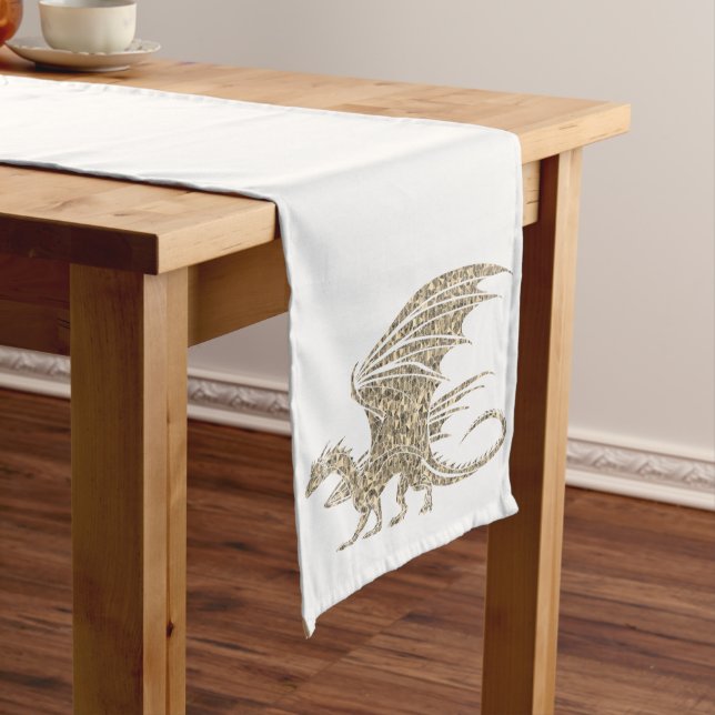 Chemin De Table Long Dragon Mosaïque Doré Incroyable (In Situ)