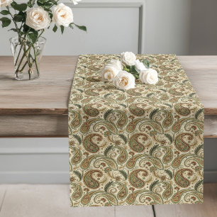 Chemin De Table Long Earthy Paisley Motifs Pastel Green inspirés par Bo