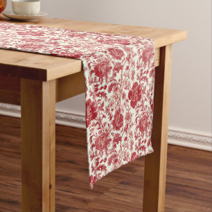 Chemin De Table Long Elégance en toile rouge - Design floral classique