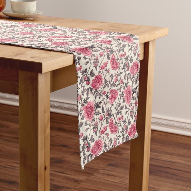 Chemin De Table Long Élégance florale rose et gris doux (In Situ)