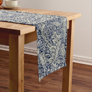 Chemin De Table Long Elégant William Morris Floral Bleu Motif blanc