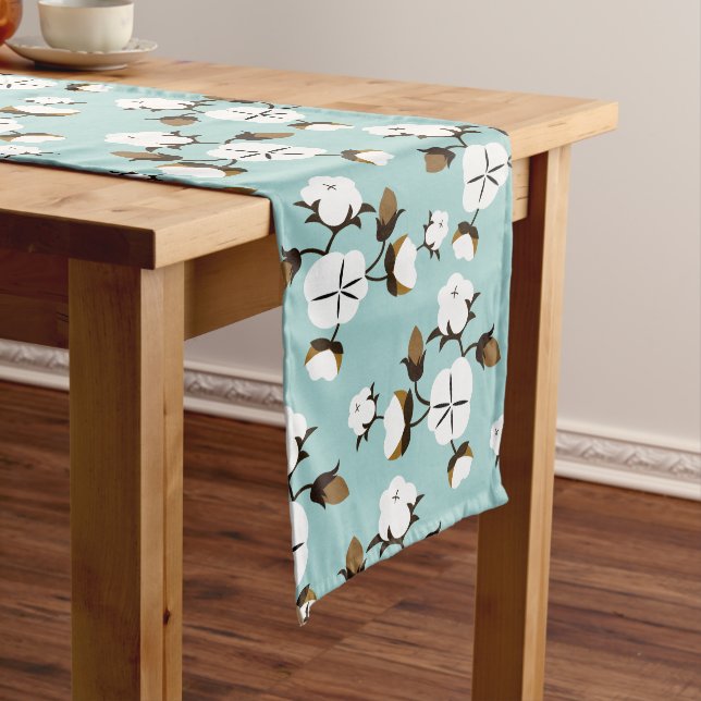 Chemin De Table Long Ferme Fleurs de coton rustique et Turquoise (In Situ)