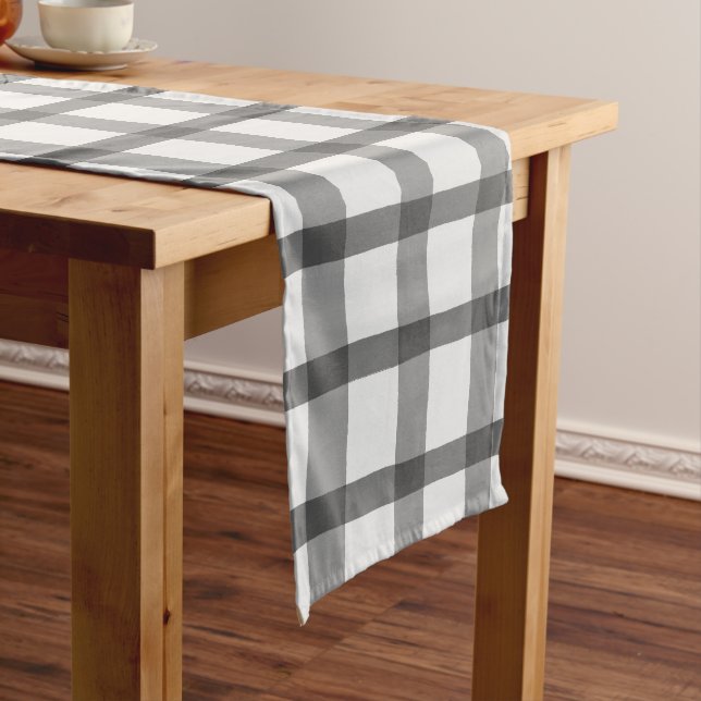 Chemin De Table Long Ferme rustique blanc et gris plaid (In Situ)