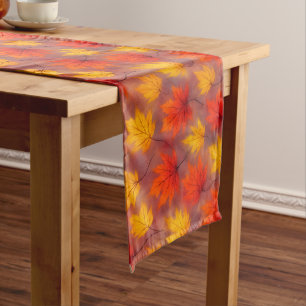 Chemin De Table Long Feuilles d'automne Rustique Aquarelle - Feuillage