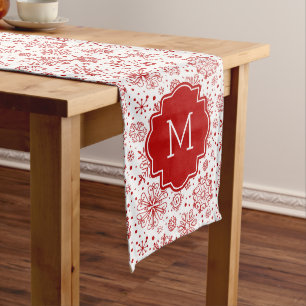 Chemin De Table Long Flammes de Noël en Bourgogne et blanc