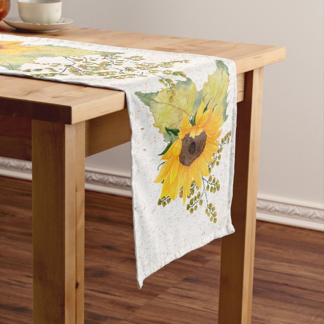 Chemin De Table Long Fleurs de soleil à l'aquarelle jaune (In Situ)