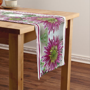 Chemin De Table Long Fuchsia Pink Chrysanthemums Collage Table Runner