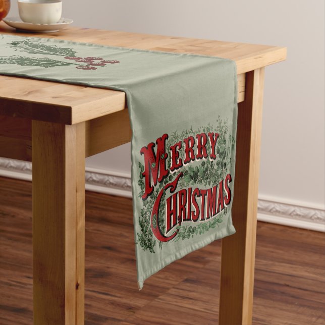 Chemin De Table Long Green 1876 Merry Christmas (In Situ)