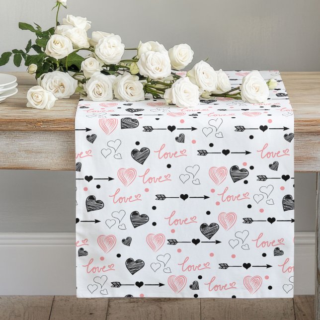 Chemin De Table Long Hand Drawn Hearts Sweet 25th Anniversary Love Gift (Hand Drawn Hearts Sweet 25th Anniversary Love Gift Long Table Runner )