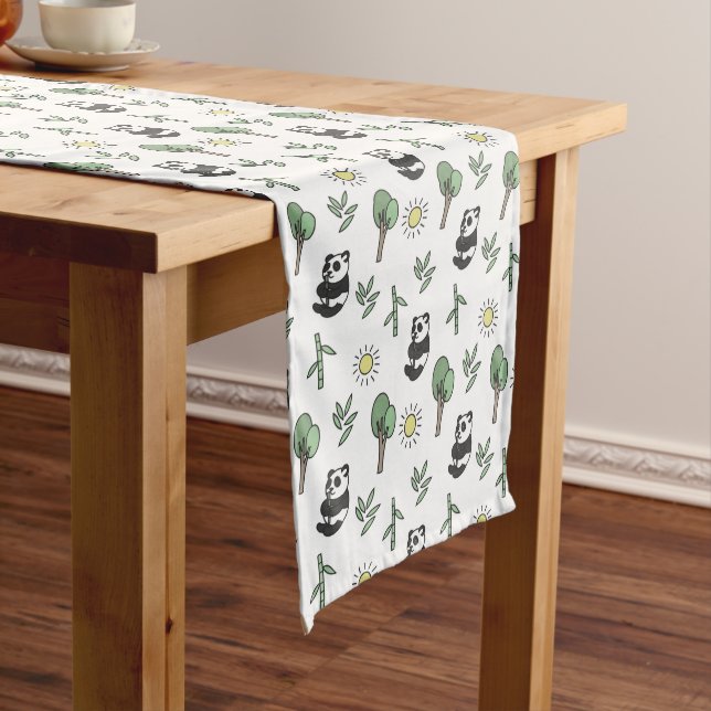 Chemin De Table Long Happy Panda Sunshine Bamboo Eucalyptus Motif (In Situ)