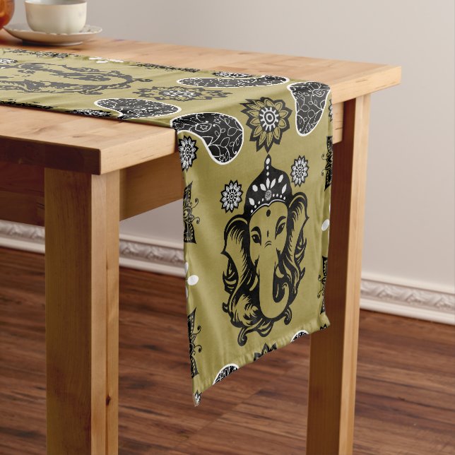 Chemin De Table Long Impression d'art hindou sur le thème de Ganesha (In Situ)