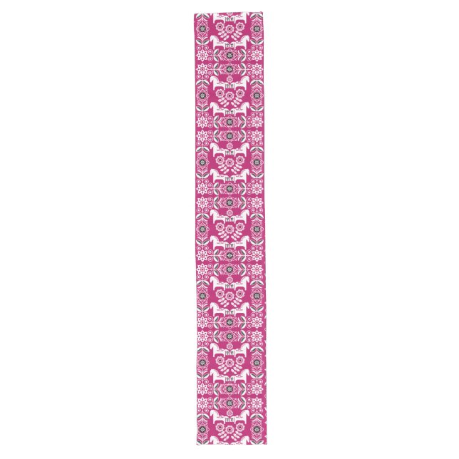 Chemin De Table Long Impression de cheval suédois Dala rose (Devant)