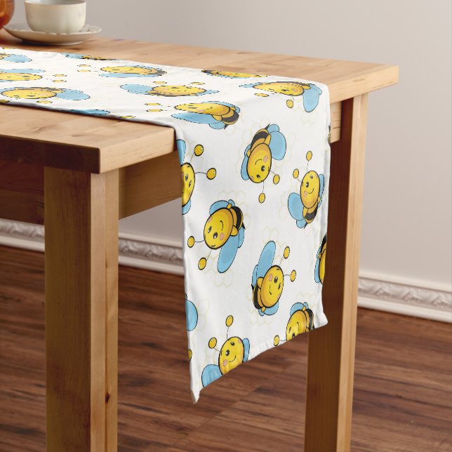 Chemin De Table Long Jolie bumble motif blanc (In Situ)
