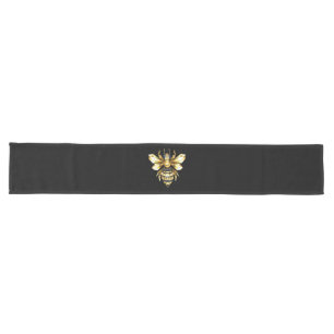 Chemin De Table Long Logo Faux Gold Foil Bee Polygonal sur Noir