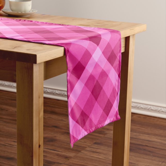 Chemin De Table Long Magnifique Pink Magenta Plaid Large Table Runner (In Situ)