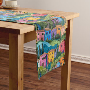 Chemin De Table Long Maisons toscanes colorées