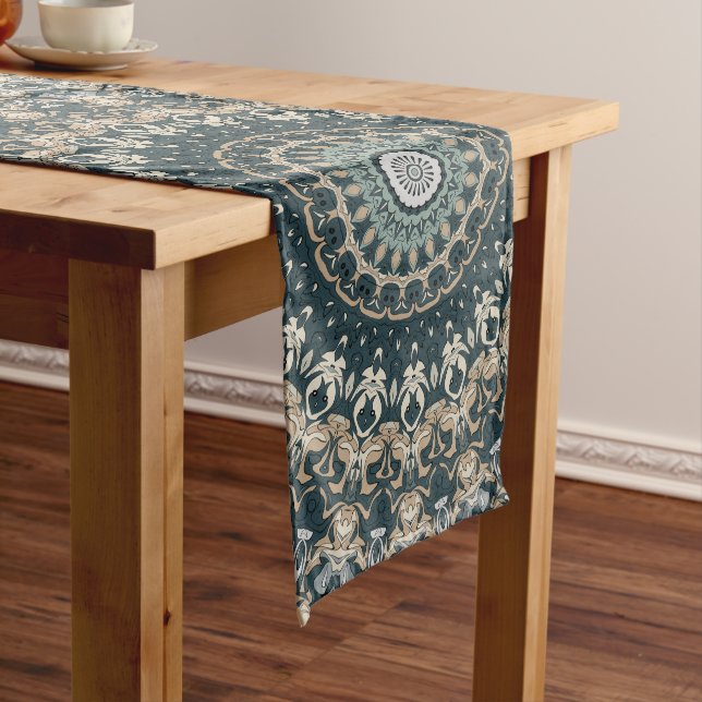 Chemin De Table Long Mandala Motif de design turquoise et beige (In Situ)