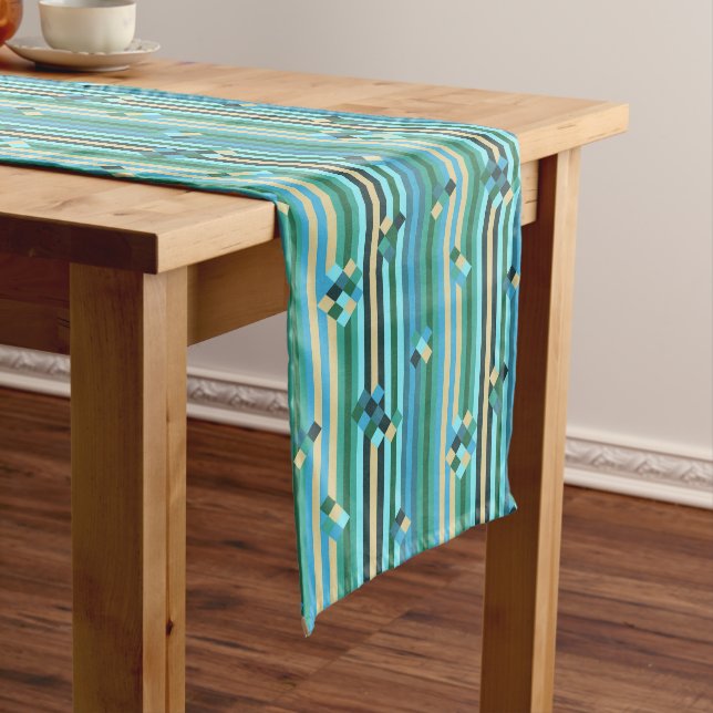 Chemin De Table Long Mélange de bandes - vert et bleu (In Situ)