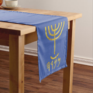 Chemin De Table Long Menorah Table Runner Blue Gold