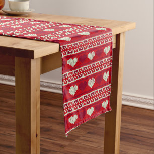 Chemin De Table Long Modèle de tricot sans couture de coeurs 1 + vos id