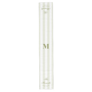 Chemin De Table Long Monogram Rétro Vert Blanc Rayures Script Mariage