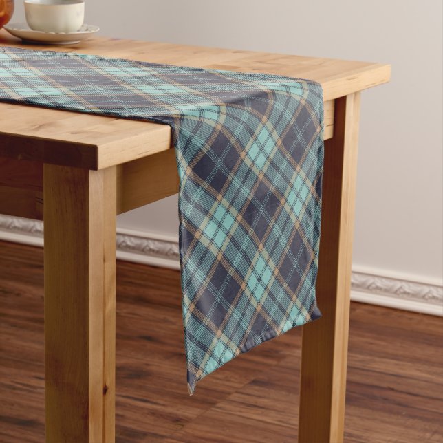 Chemin De Table Long Motif de Jacquard rustique Brown bleu Tartan Plaid (In Situ)