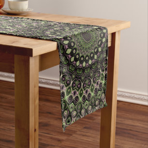 Chemin De Table Long Motif de mandala kaléidoscope vert et noir