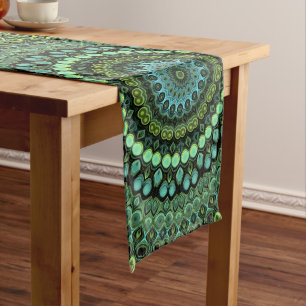 Chemin De Table Long Motif de mandala kaléidoscope vert et sarcelle