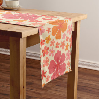 Chemin De Table Long Motif d'hibiscus hawaïen des années 60