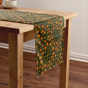 Chemin De Table Long Motif floral vert et orange