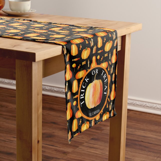 Chemin De Table Long Motif Halloween personnalisé avec Citrouille orang (In Situ)